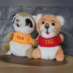 1981 and 1982 Vintage TYG and RICK Plush Toys Raccoon And Tiger 7" TALL